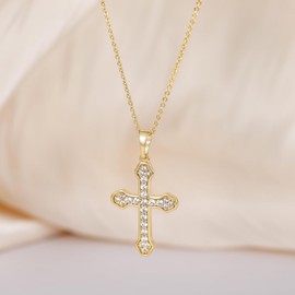 Gloffery Cross Necklace for Women 14K Gold Plated Dainty Cubic Zirconia CZ Faith Chain Pendant Necklaces for Her, Cubic Zirconia, Cubic Zirconia