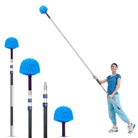 Simpli-Magic 5-to-12 Foot Cobweb Duster with Extension Pole Combo (20 Ft Reach, Medium-Stiff Bristles), Spider Web Brush with Pole - Hand-Packaged, Lightweight, 3-Stage Aluminum Pole