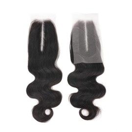 Human Hair Body Wave Lace 2x6 Kim K Closure Brazilian Remy Hair Middle Part Transparent Swiss Lace Wavy Closure with Baby Hair Natural Black Color (12 inch, 2x6 Closure)
