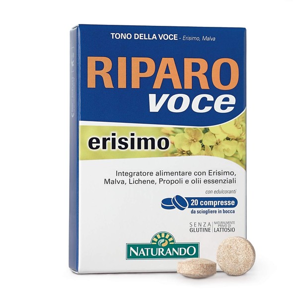Naturando Riparo Voce Erisimo Supplement for the Wellbeing of the Voice with Erisimo, Mallow, Propolis, Eucalyptus and Mint – 20 Tablets