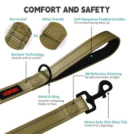 Dog Leash, Heavy Duty Dog Leash, Leashes for Large Breed Dogs, Double Handle Dog Leash, Reflective Training Lead, Perfect for Medium to Large Dogs(6FTDeep Green)