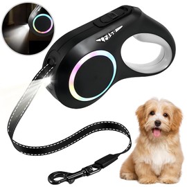 Correa Retráctil para Perro con Luz Led, 6 M Correa RetráCtil de Recargable, Tiene Un Mango Antienredos Y Antideslizante de 360°, Durable Correa Retractilar para Perro de Menos de 50 Kg.(Negro)