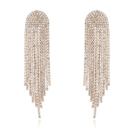 Rhinestone Dangling Earrings for Women Sparkly Dangle Earrings 14K Gold Plated Tassel Lightweight Ear Studs Crystal Statement (Gold)