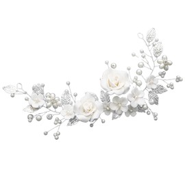 Decorative Hair Comb, Rhinestone Bridal Hair Comb Pearl Flower Headpiece Wedding Hair Piece Bride Hair Accessories Gold Leaf Hair Comb Bridal Headdress for Women Girls Bride Bridesmaid (Multicolor 2)