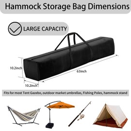 Hammock Storage Bag Heavy Duty Waterproof, 63”x10.2”x10.2” Portable Hammock Cover with Zippers, Hammock Chair Stand Carrying Bag, Black