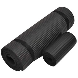Signature Fitness 1/2-Inch Extra Thick High Density Anti-Tear Exercise Yoga Mat with Knee Pad and Carrying Strap, Black