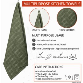 Trade Fountain Tea Towels - Pack of 5 Tea Towels for kitchen Accessories - 70 x 50 cm Kitchen Towels - Extra Absorbent Dish Cloth - Soft Hand Towels - 100% Pure Cotton Kitchen Cloth (OLIVE)
