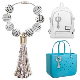 Volleyball Accessories Sport Charms for Bogg Bag, Wooden Beads with Leather Tassel Charms Decorations Compatible with Simple Modern HandBag Backpack Beach Bag