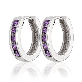 NKlaus Pair of 925 Sterling Silver Hoop Earrings Rose Zirconia Rhodium-Plated, Sterling Silver, Cubic Zirconia