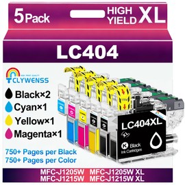 CLYWENSS Compatible LC404 Ink Cartridges Replacement for Brother LC404 LC404XL High Yield for MFC-J1205W MFC-J1205W XL MFC-J1215W XL Printer (2BK/C/M/Y, 5-Pack)