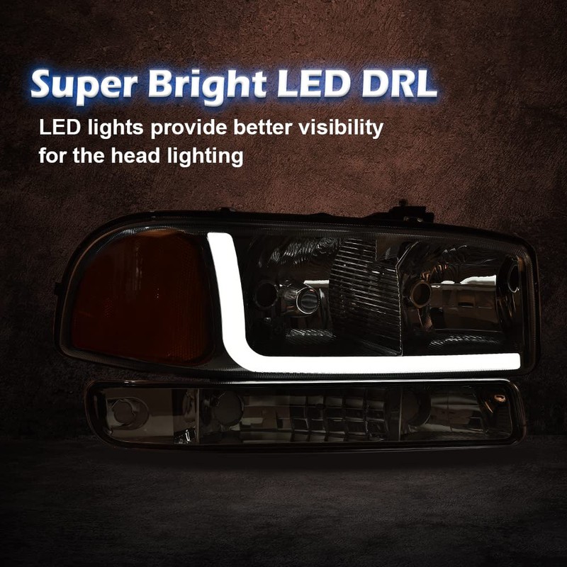 PIT66 LED DRL BAR Headlights, Compatible with 1999-2007 GMC Sierra