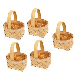 iplusmile 5Pcs Tiny Woven Baskets with Handle Versatile Party Treats Holder Present Container for Weddings Housewarming Festive Occasions for Candy Flowers Crafts