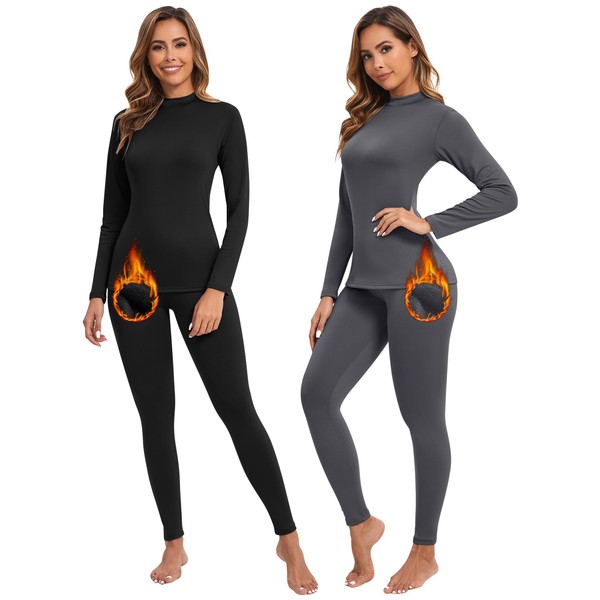 Patelai 2 Sets Thermal Underwear for Women Lightweight Compression Base