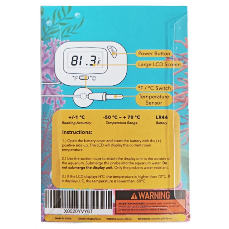 SunGrow Digital Betta Thermometer for Tropical Aquarium Fish, Black Color,