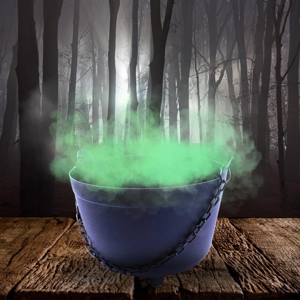 Witches Bubbling 14" Black Cauldron with Spooky Mystic Green Fogger (w/Color Options)- Great for Halloween Decor, Parties, Trick or Treat Candy Bucket - Kettle Includes Chain Handle - 14 Inch Diameter
