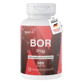 Bor 3mg - 365 Tabletten - Spurenelement Boron - Hochdosiert - 100% Vegan – Deutsche Produktion & Laborprüfung - NutriFair | Premium & Fair