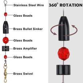 Carolina Fishing Rigs CRR Carolina Ready Rig,6pcs Brass Pre Rigged Carolina Rig with Sinker Weight Beads Barrel Swivels for Bass Saltwater Freshwater