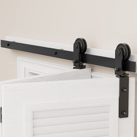 BONIKLUBA 42" Bi-Folding Sliding Barn Door Hardware Track Kit,Side Mounted Roller,Smoothly&Quietly,Easy to Install,Black,Door Not Included[Fit Double 19" Bifold Doors]