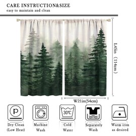 Misty Forest Curtains, Watercolor Abstract Forest Pine Trees Green Plants Natural Landscape Bedroom Living Room Window Curtains 42x45 Inch