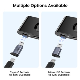 BORLTER CLAMP USB C to Mini USB Adapter/Micro USB to Mini USB Adapter 2 Pack with Lanyard, Mini USB Adapter for MP3 Player, Digital Cameras, GPS, Portable Hard Drives and more