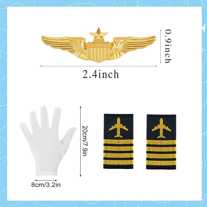 Airline Pilot Captain Costume Include Shirt Pilot Hat Tie Sunglasses