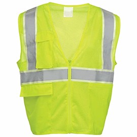 J. J. Keller & Associates, Inc. High Visibility Safety Vest with Glow in the Dark Safety Tape, Zipper, Type R Class 2, Lime, 2XL/3XL, SAFEGEAR