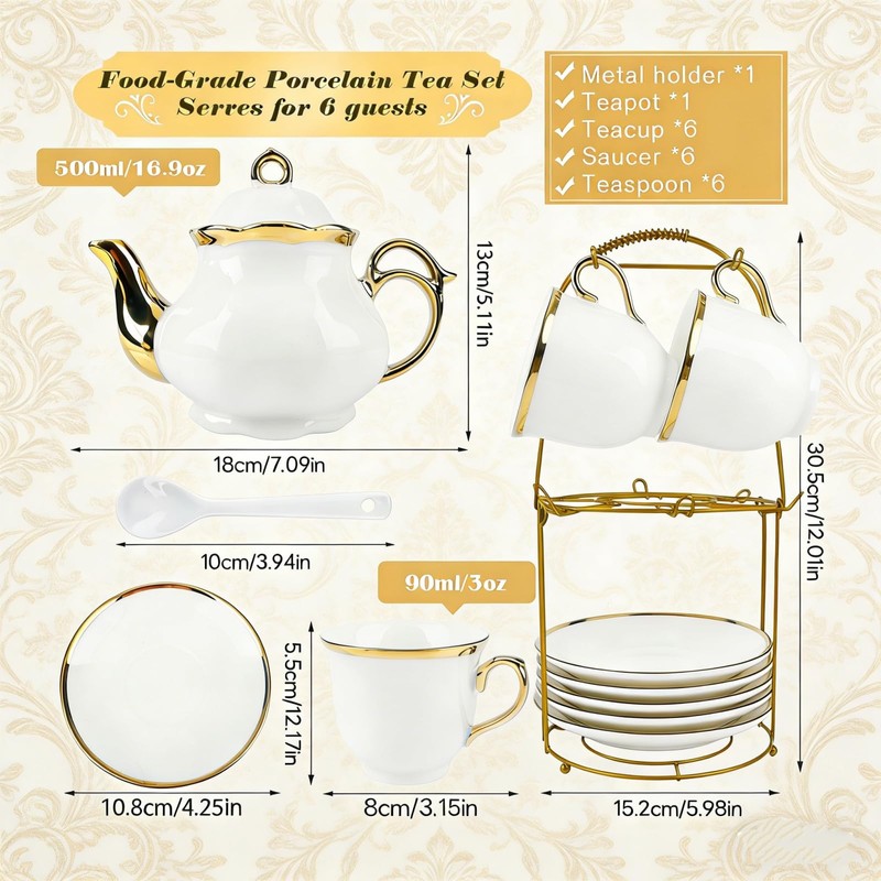 20-Piece Porcelain Tea Sets for Adults, British Style Tea Party