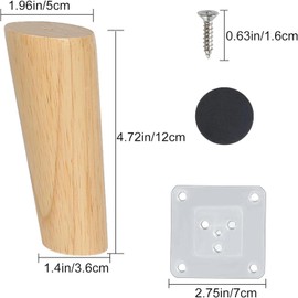 Qodiacl Pack of 4 Furniture Feet, Wood, 12 cm, Slanted Wooden Feet, Made of Solid Oak Wood, Table Legs, Cabinet Feet, Furniture Legs, Wooden Legs, Replacement Legs for Furniture, Cupboard, Legs, Couch