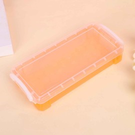 Caja de lápiz de plástico, caja crayón translúcido con tapa y botón Snap, Cajas de Lápices de Gran Capacidad, Caja Organizadora de Almacenamiento de Suministros de Oficina (Naranja)