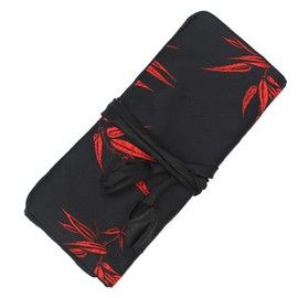 SmilerSmile Jewelry Travel Bag Embroidery Travel Jewelry Organizer with Tie Close Embroidered Flower Jewelry Roll for Women Girls (Red Leaf BLK)