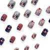 24Pcs Independence Day Press on Nails Short Fake Nails Bow