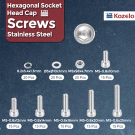 Kozelo 150pcs M5 Socket Head Cap Screws Bolts Nuts Assortment Kit - [M5x10/12/14/16/20/25mm] 304 Stainless Steel Allen Socket Drive for 3D Printer