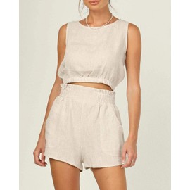 Eurivicy Women's 2 Piece Outfits Sleeveless Crop Tank Top and High Waist Pocketed Shorts Cool Summer 2pcs Short Sets