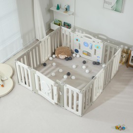 SINKIPA Baby Playpen, Kids Activity Centre Safety Play Yard, Foldable Play Pens for Babies and Toddlers with Game Panel and Safety Gate, Portable Indoor Outdoor Use