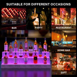 37-Inch LED Lighted Wood Panel Style Bar Display Shelves for Home Furniture Liquor Bottle Display with Remote Control Grey ColorSize: 37.4*12.2*11inch, color: LIGHT GRAY