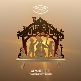 WEIGLA - Decorative Light Original Ore Mountains I Motif Snowman Building I 1 Lamp I 7 W E14 I Christmas Decoration Indoor I Wooden Christmas Lighting I Window Decoration