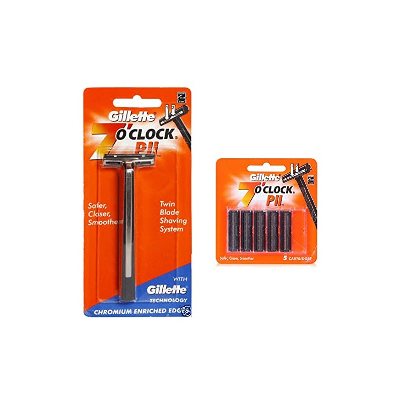 7 O'Clock PII Trac II Razor + cartridge with 5