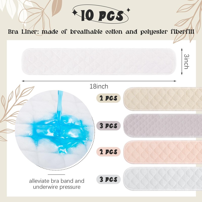 Toulite 10 Pcs Cotton Bra Liners 3 Layer Rectangle Under