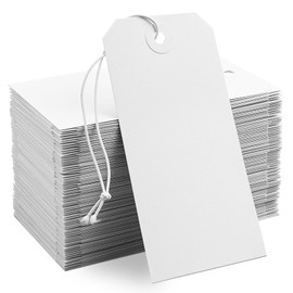 100 Pack White Shipping Tags with Elastic String Blank Labeling Tags with Strings Attached, 4 3/4" x 2 3/8"