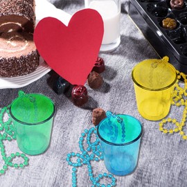 inheming inheming 8 Pieces Christmas Shot Glass on Beaded Necklace, Plastic Colorful Clear Shot Cup Necklace, Bachelorette Party Team Groom and Bride Supplies for Birthday Wedding Festival Parade Favor