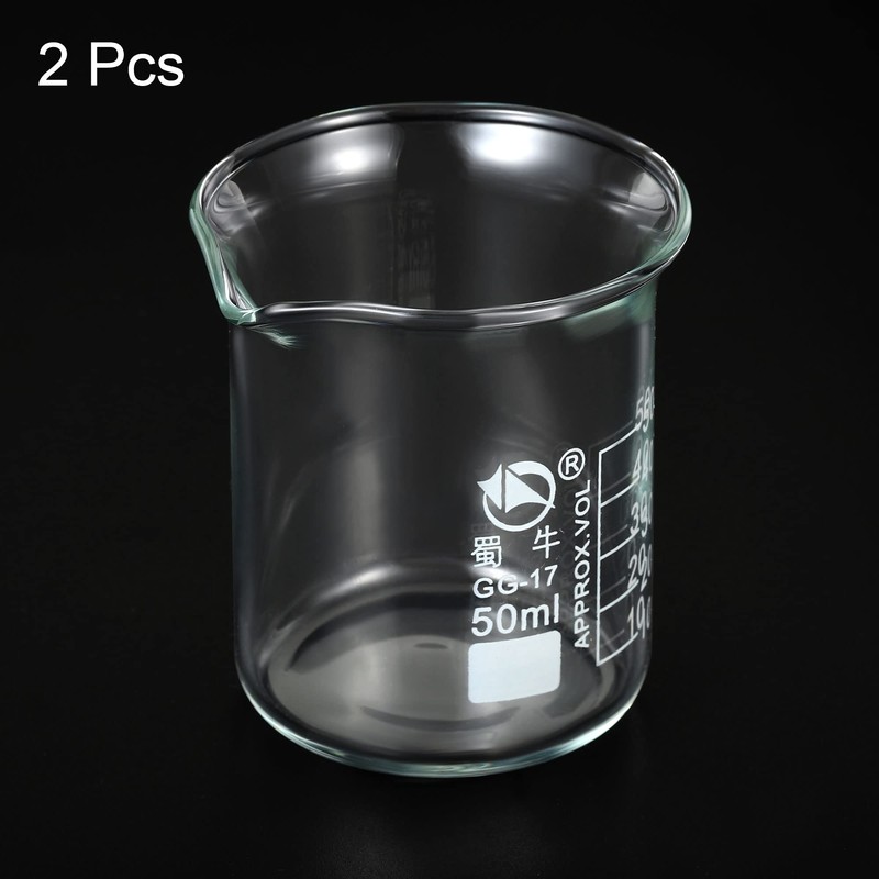 PATIKIL 50ml Low Form Glass Beaker, 2 Pack 3.3 Borosilicate