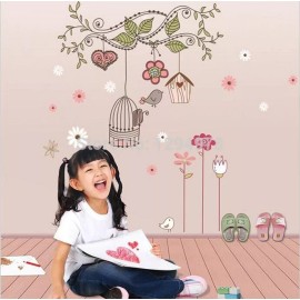 DaraBaby Vinil Decorativo Pajaro Feliz En Jaula Retro Estancia Sala