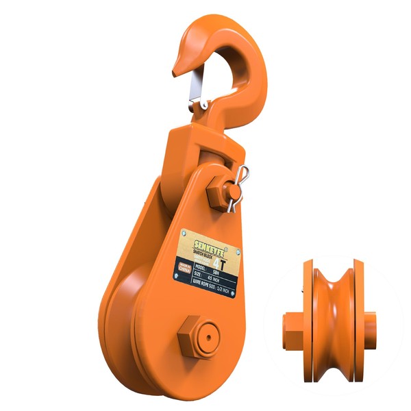 SENKEYFE 4 Ton Snatch Block with Hook, 4.5" Sheave for