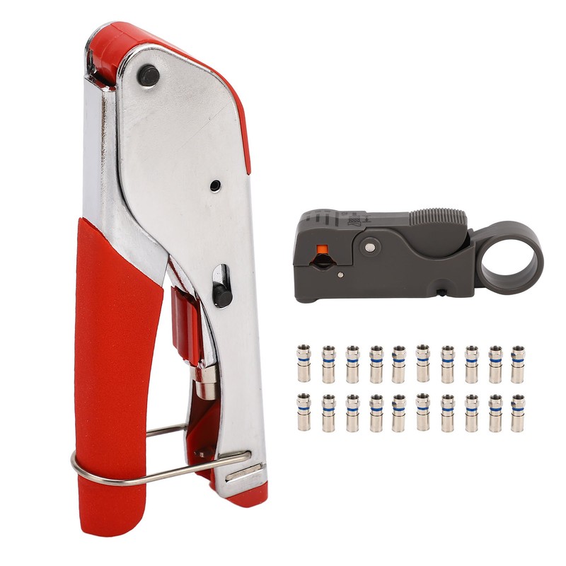 Coaxial Cable Crimper Wire Stripper Crimping Pliers with 20pcs F