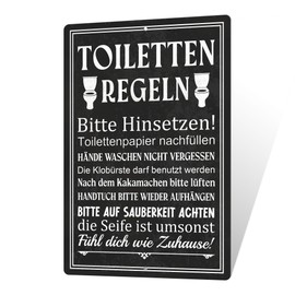 Putuo Decor 1 Piece German Vintage Metal Tin Sign "Toiletten Regeln Bitte Hinsetzen!" Wall Art Decor for Home, Farmhouse, Toilet, Washroom, Bathroom, 7.8 x 11.8 Inch Gifts