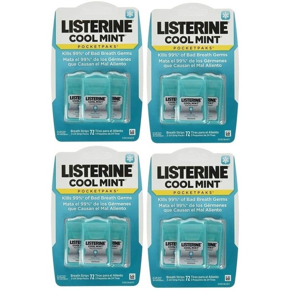 Listerine Cool Mint Pocketpaks Breath Strips,12 X 24-Strip Pack Total