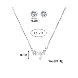 LUOKIFUR Angel Zircon Necklace Earrings Stud Earrings Pendant Set Necklace Eternal Promise Necklace for Women, Gift for Daughter/Wife/Girlfriend, Metal, Zircon