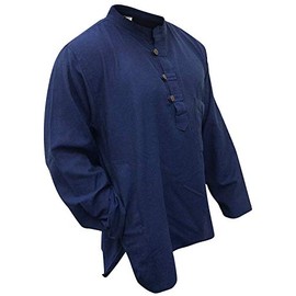 Shopoholic Fashion Plain Grandad Shirt(L,Blue)