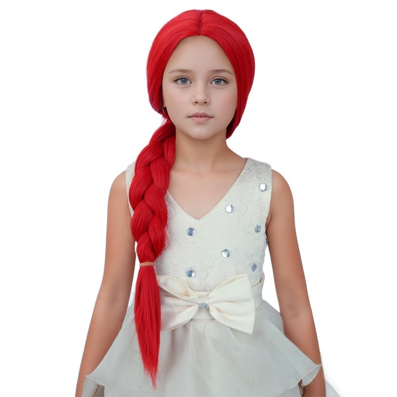 MAGQOO Red Braided Wig Kids Long Red Braid Wig Girls