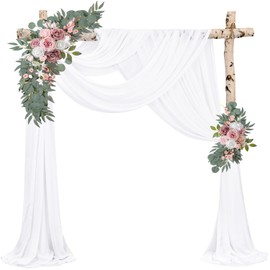 Wedding Arch Draping Fabric 2 Panels 20Ft Length x 28" Width White Arch Drapes Chiffon Fabric Sheer Curtains Backdrop for Party Bridal Decorations Wedding Ceremony Ceiling Stage Reception Decor